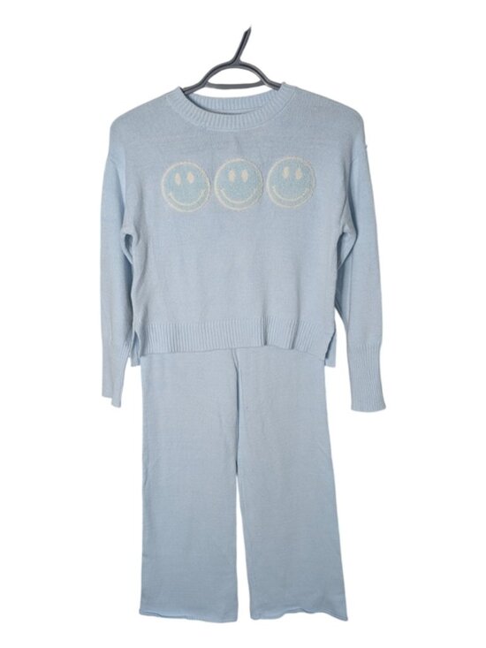 cupcakes & cashmere Other - Cupcakes and Cashmere Youth Blue Knit Happy Face Lounge Set Size Medium (10-12)